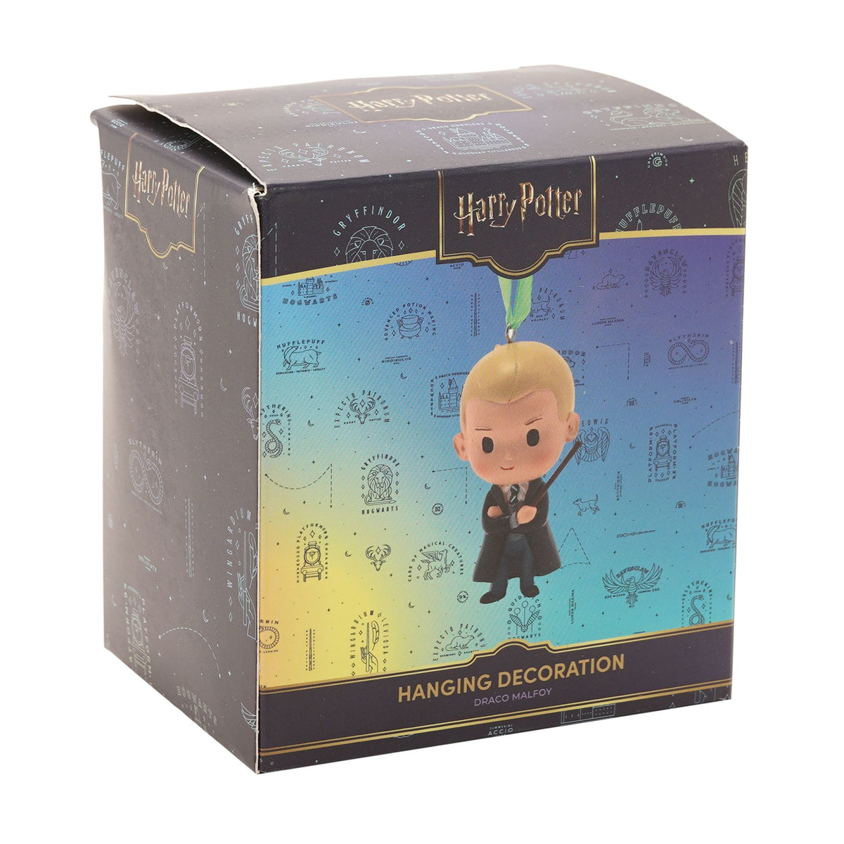 Harry Potter hanging decoration box showing Draco figure with wand