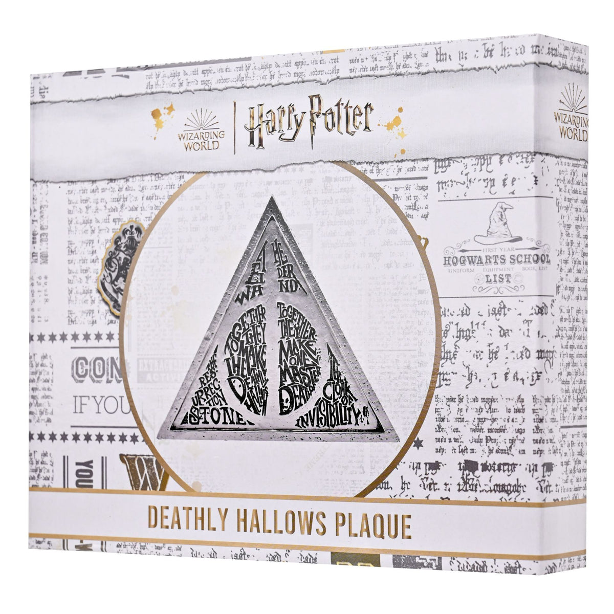 Deathly Hallows plaque in retail packaging with triangular symbol on the front