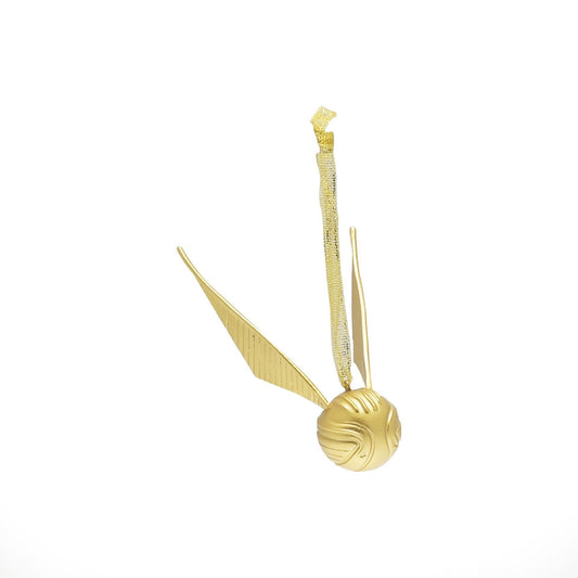 Gold resin hanging tree topper with snitch head, two wings, and hanging loop