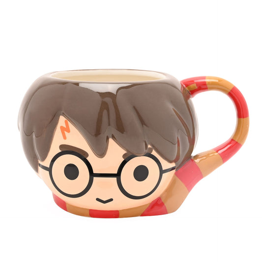 Harry Potter themed 3D character mug, brown face design with red-and-gold striped handle