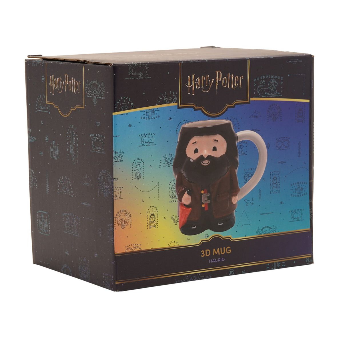 Box packaging for 3D Hagrid character mug, showing the mug design on a printed panel.