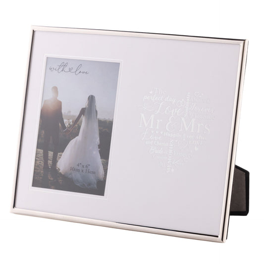 With Love Silver Heart Frame 4" x 6" - Mr & Mrs