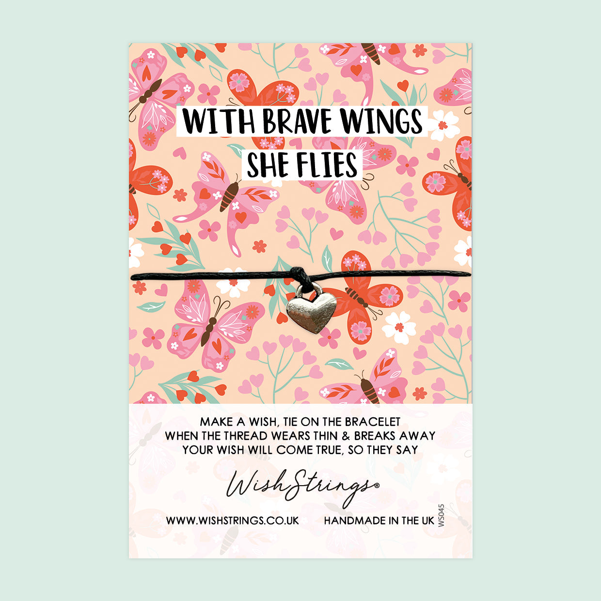 WishStrings ‘With Brave Wings She Flies’ Wish Bracelet | Butterfly-Themed Gift | Uplifting Positivity Bracelet for Strength & Courage