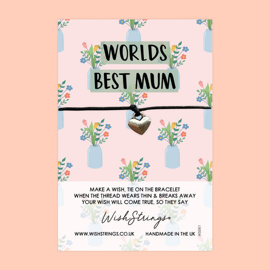 WishStrings ‘World’s Best Mum’ Wish Bracelet | Thoughtful Thank You Gift | Meaningful Bracelet for Mum, Sent with Love