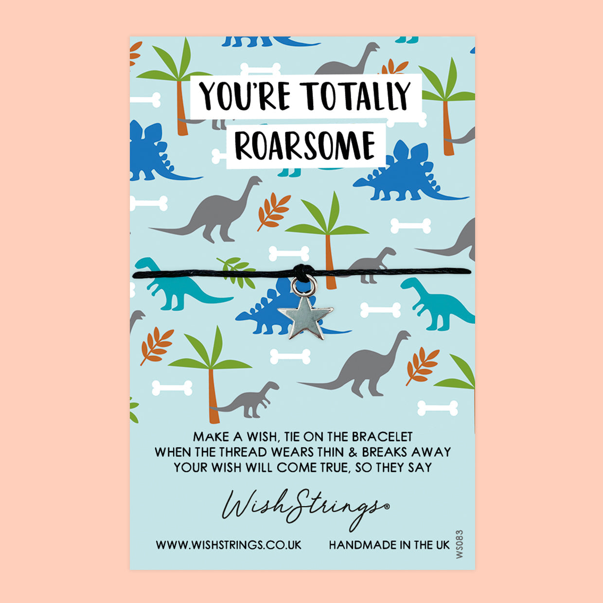 WishStrings ‘You’re Totally Roarsome’ Wish Bracelet | Fun Dinosaur-Themed Gift | Meaningful Positivity Bracelet for Encouragement