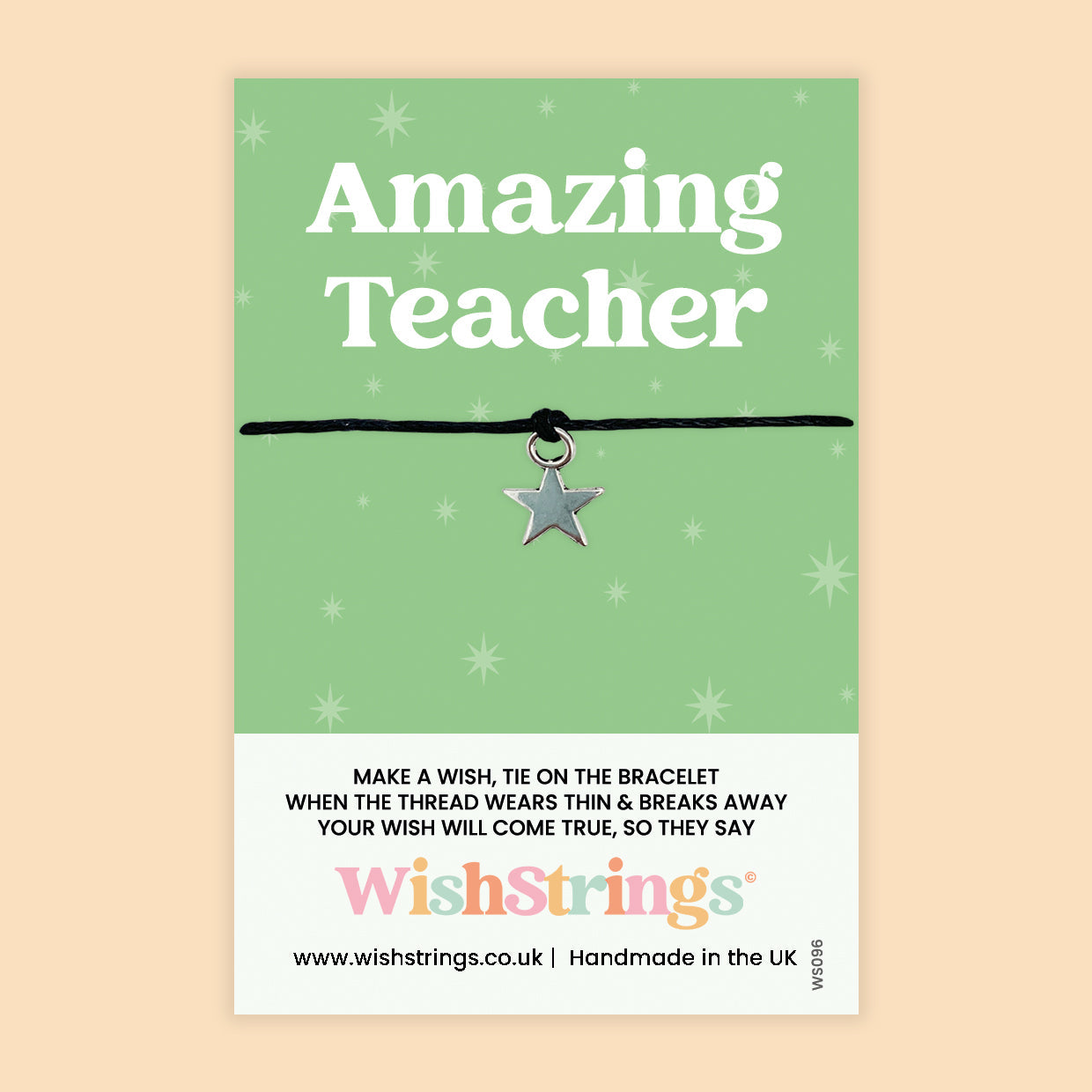 WishStrings ‘Amazing Teacher’ Wish Bracelet on Gift Card | Thank You Teacher Gift | End of Term Present | Thoughtful Classroom Keepsake