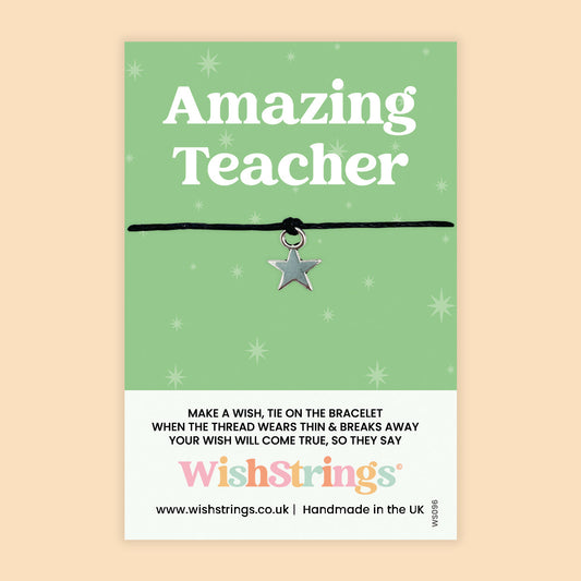 WishStrings ‘Amazing Teacher’ Wish Bracelet on Gift Card | Thank You Teacher Gift | End of Term Present | Thoughtful Classroom Keepsake