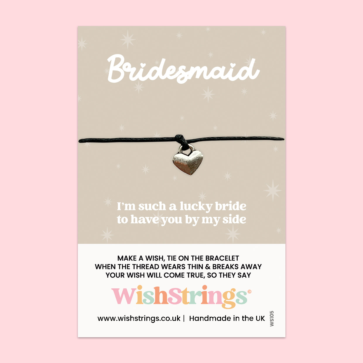 WishStrings Wish Bracelet – Bridesmaid | Thoughtful Gift Keepsake for Your Bridesmaid | Wedding Party Token | Handmade Bracelet on Card