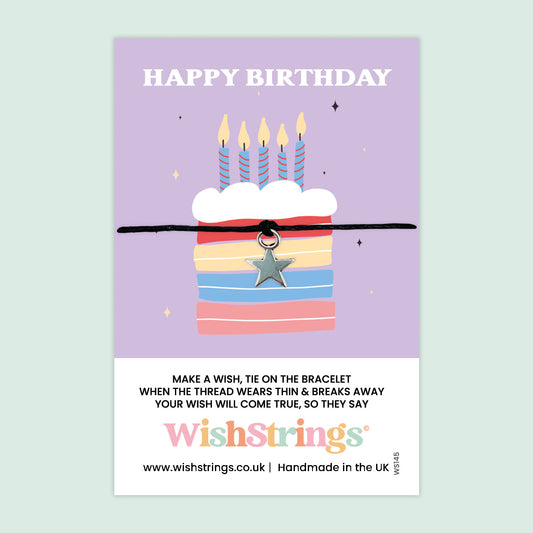 WishStrings ‘Happy Birthday’ Wish Bracelet | Birthday Wishes Gift | Cake Design Keepsake for Special Celebrations & Birthdays