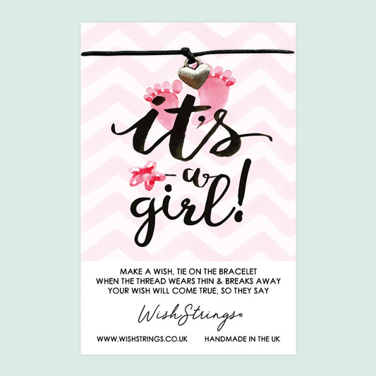 WishStrings ‘It’s a Girl’ Wish Bracelet | Thoughtful Gift for Baby Gender Reveal | Meaningful Keepsake for New Parents