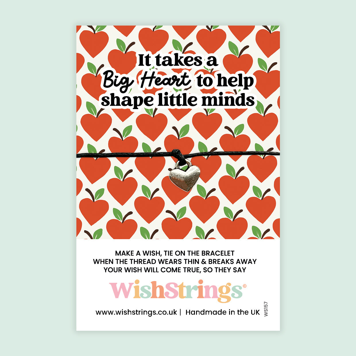 WishStrings Wish Bracelet – Big Heart Teacher Gift | Thank You Gift for Teacher or TA | End of Term Appreciation Keepsake | Handmade in the UK