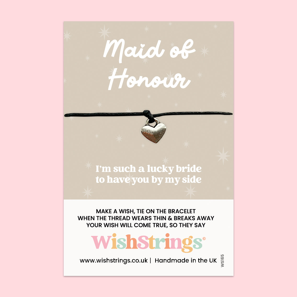 WishStrings Wish Bracelet – Maid of Honour | Thoughtful Wedding Gift Keepsake | Handmade Bracelet on Card | Bridal Party Proposal or Thank You Gift
