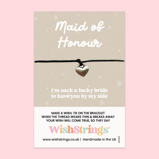 WishStrings Wish Bracelet – Maid of Honour | Thoughtful Wedding Gift Keepsake | Handmade Bracelet on Card | Bridal Party Proposal or Thank You Gift