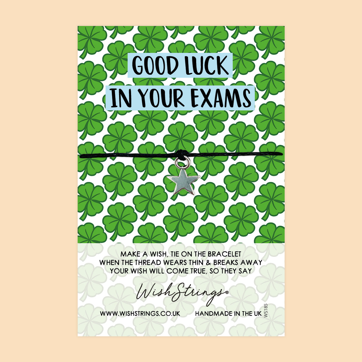 WishStrings ‘Good Luck in Your Exams’ Wish Bracelet | Lucky Clover Design | Meaningful Gift for Exam Success & Good Fortune