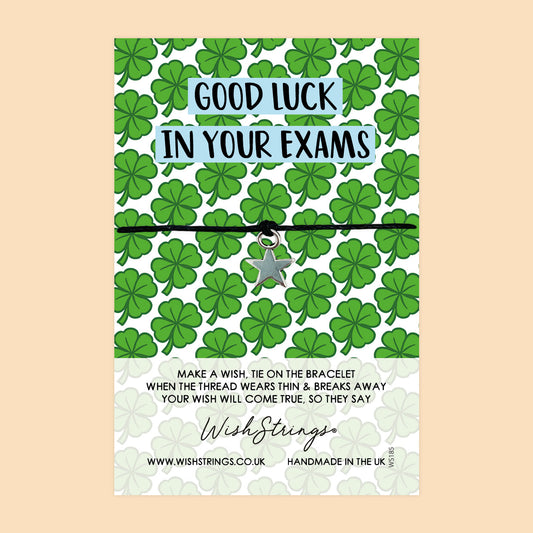 WishStrings ‘Good Luck in Your Exams’ Wish Bracelet | Lucky Clover Design | Meaningful Gift for Exam Success & Good Fortune