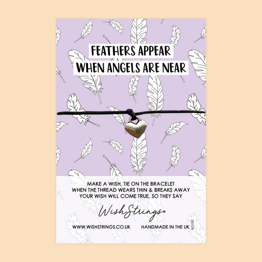 WishStrings ‘Feathers Appear When Angels Are Near’ Wish Bracelet | Thoughtful Sympathy Gift | Meaningful Keepsake for Grief & Loss