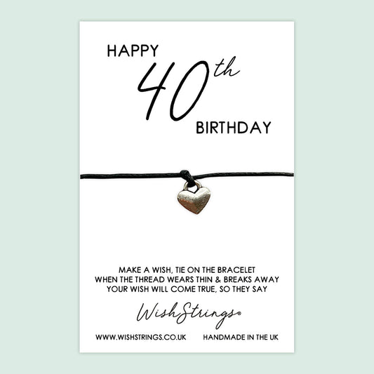 WishStrings ‘Happy 40th Birthday’ Wish Bracelet | Thoughtful Milestone Birthday Gift | Meaningful Keepsake for a Special Celebration