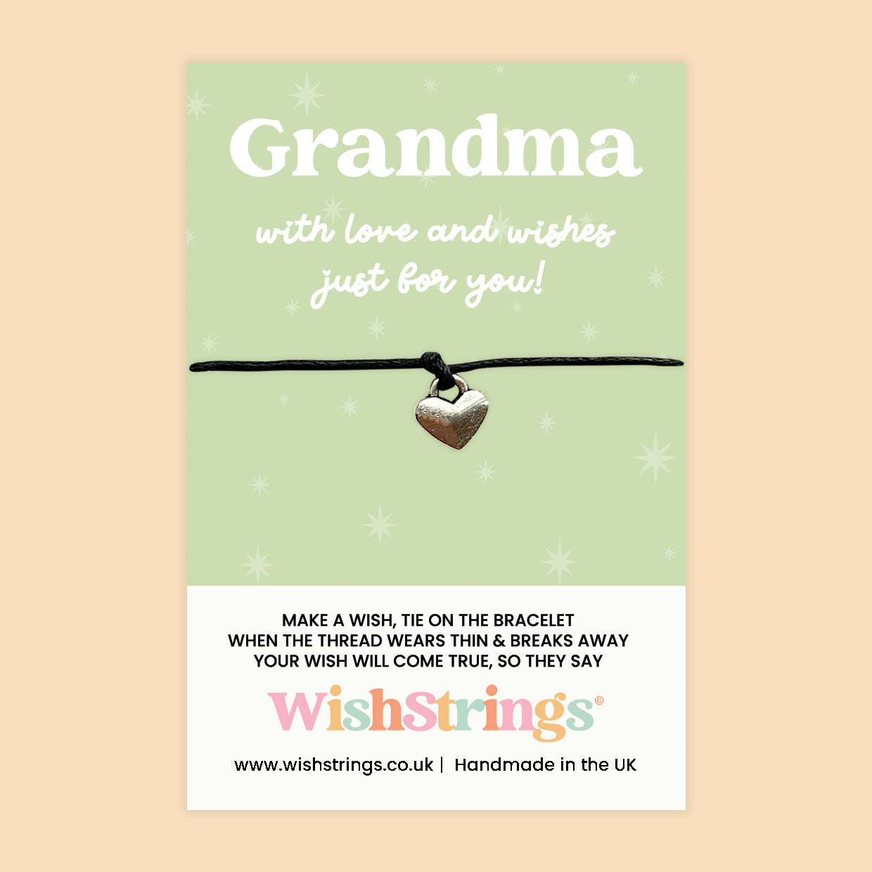 WishStrings ‘Grandma, With Love and Wishes’ Wish Bracelet | Thoughtful Gift from Grandchildren | Meaningful Keepsake for Grandma