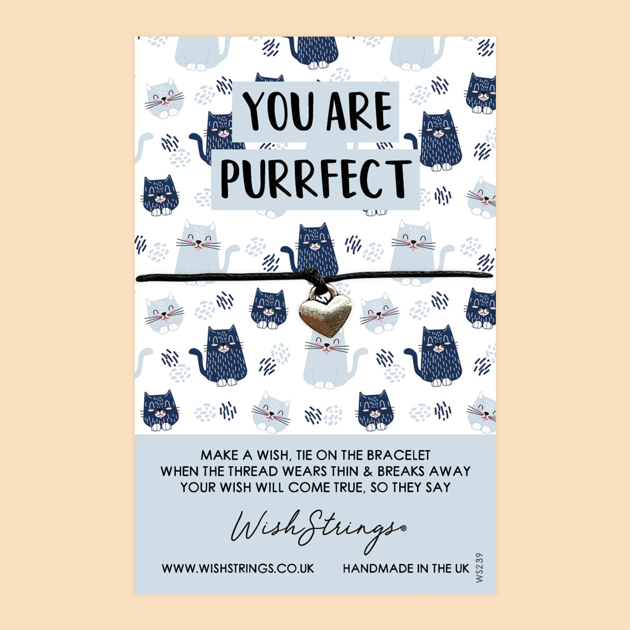 WishStrings ‘You Are Purrfect’ Wish Bracelet | Cat Pattern Design | Thoughtful Gift for Cat Lovers | Meaningful Keepsake for Feline Enthusiasts