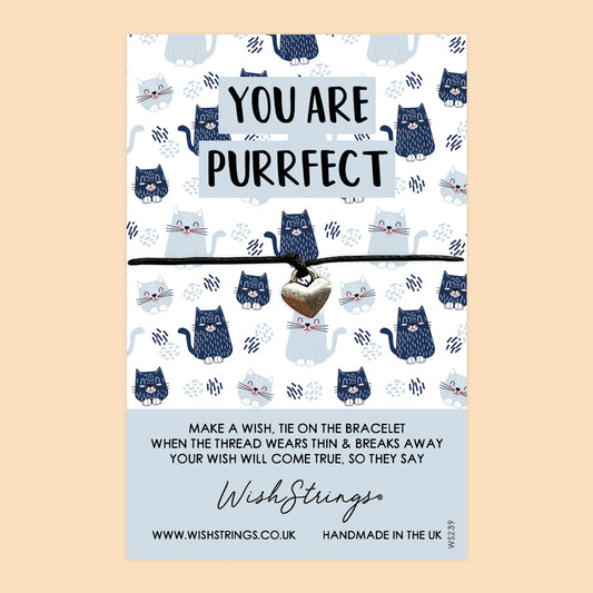 WishStrings ‘You Are Purrfect’ Wish Bracelet | Cat Pattern Design | Thoughtful Gift for Cat Lovers | Meaningful Keepsake for Feline Enthusiasts