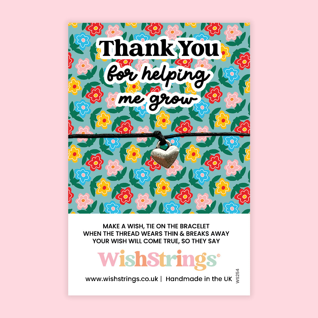 WishStrings Wish Bracelet – Thank You for Helping Me Grow | Teacher Appreciation Gift | End of Term Floral Card Keepsake | Handmade Thank You Bracelet