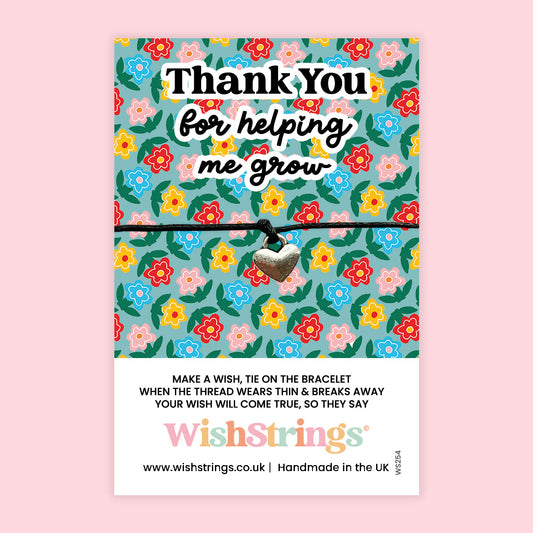 WishStrings Wish Bracelet – Thank You for Helping Me Grow | Teacher Appreciation Gift | End of Term Floral Card Keepsake | Handmade Thank You Bracelet