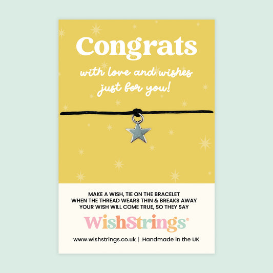 WishStrings Wish Bracelet – Congrats with Love and Wishes | Star Charm Keepsake | Celebration Gift | Handmade Bracelet | Letterbox Congratulations Token
