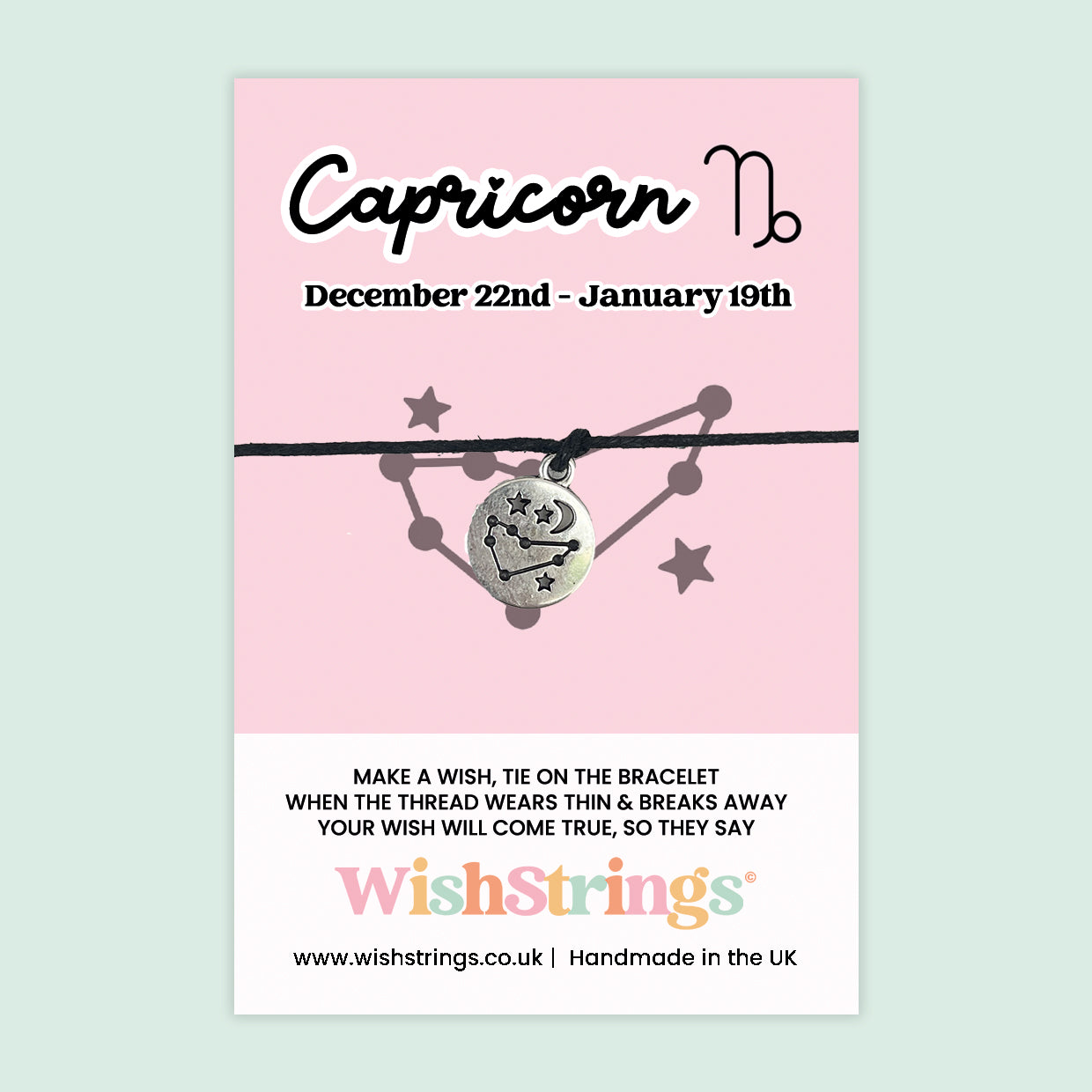 WishStrings ‘Capricorn’ Star Sign Wish Bracelet | Thoughtful Horoscope Gift | Meaningful Zodiac Keepsake for Ambition & Strength