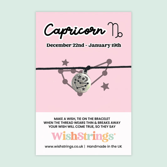 WishStrings ‘Capricorn’ Star Sign Wish Bracelet | Thoughtful Horoscope Gift | Meaningful Zodiac Keepsake for Ambition & Strength
