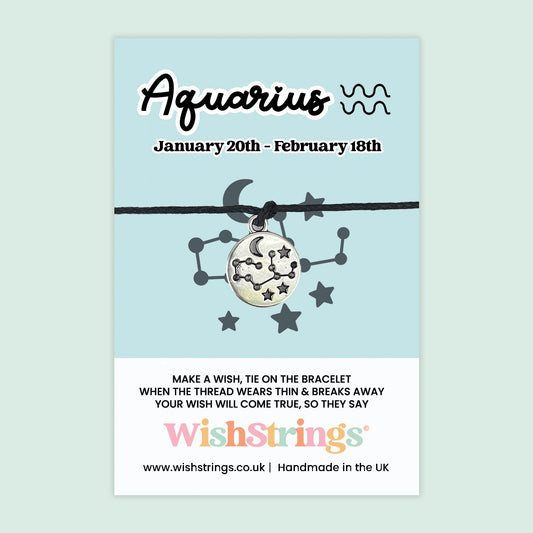 WishStrings ‘Aquarius’ Star Sign Wish Bracelet | Thoughtful Horoscope Gift | Meaningful Zodiac Keepsake