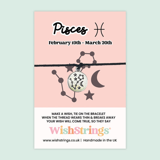 WishStrings ‘Pisces’ Star Sign Wish Bracelet | Thoughtful Birthday Gift | Meaningful Zodiac Keepsake for Pisces Birthdays