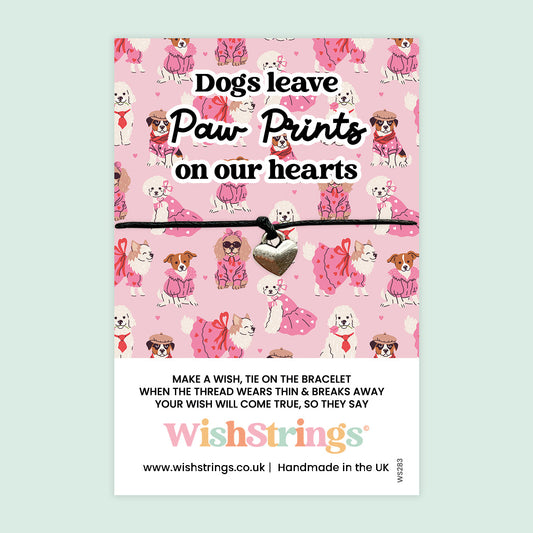 WishStrings Wish Bracelet – Dogs Leave Paw Prints on Our Hearts | Thoughtful Pet Memorial Gift | Handmade Dog Keepsake Bracelet on Card | Comforting Gift for Dog Lovers