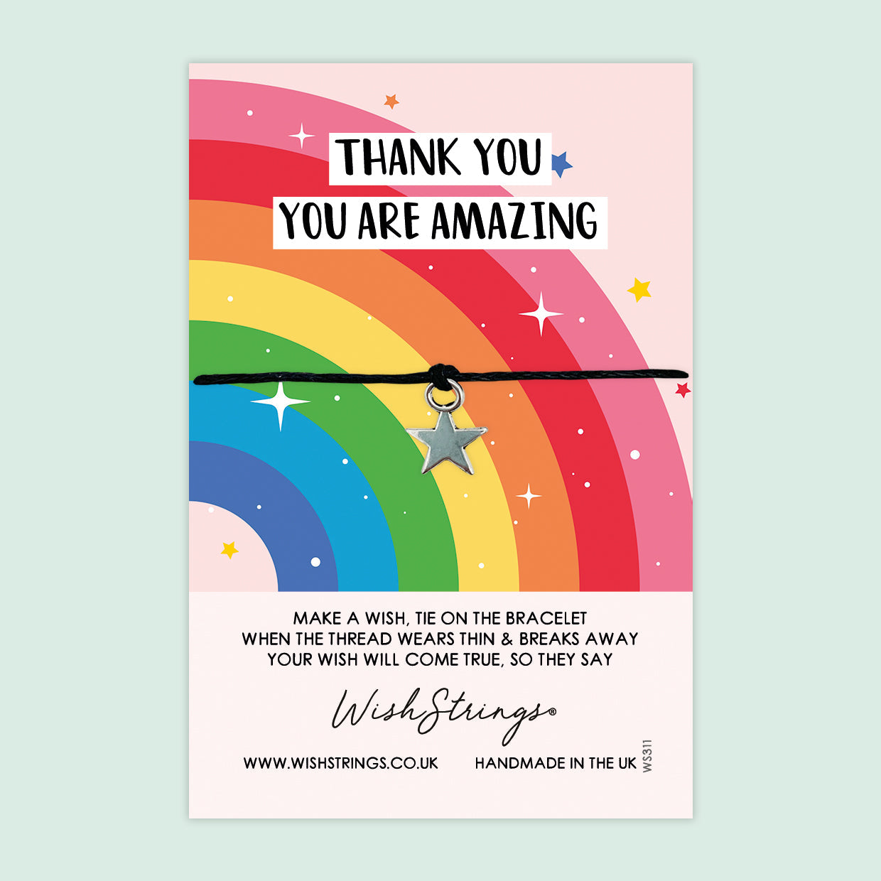 WishStrings ‘Thank You, You Are Amazing’ Wish Bracelet | Thoughtful Gift to Say Thanks | Rainbow Design for Gratitude & Positivity