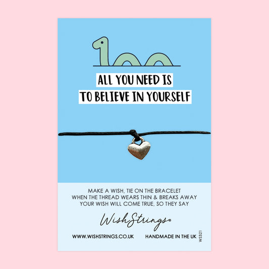 WishStrings ‘Believe in Yourself’ Wish Bracelet | Nessie, Loch Ness Monster Scottish Design | Thoughtful Gift for Positivity & Confidence