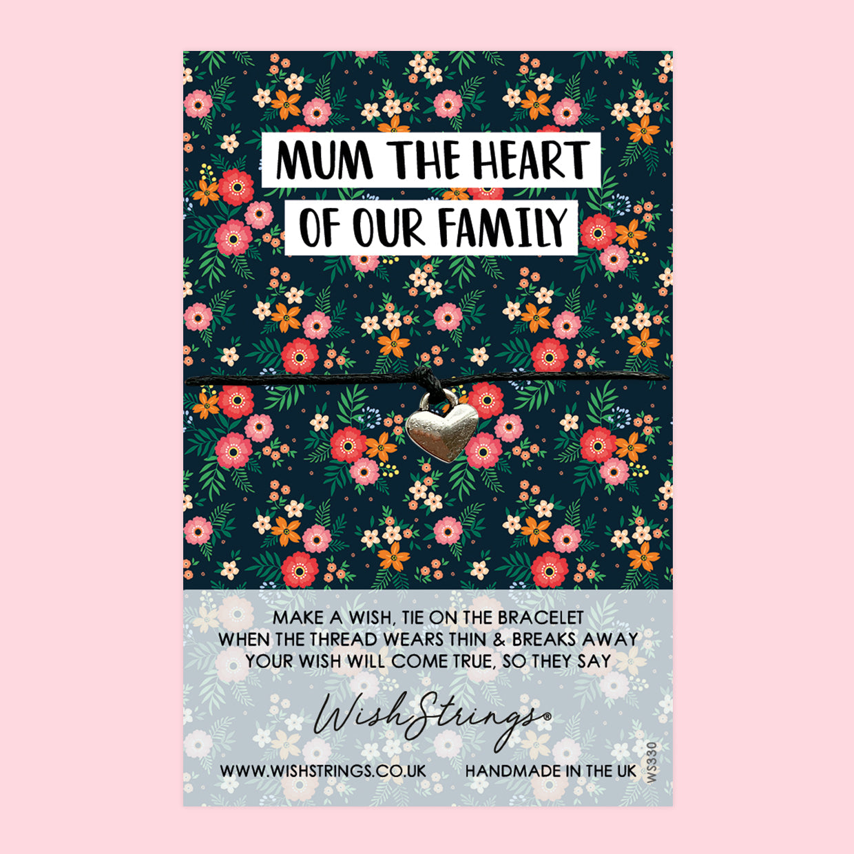 WishStrings ‘Mum, the Heart of Our Family’ Wish Bracelet | Thoughtful Gift from Kids | Meaningful Keepsake to Show Love & Appreciation for Mum