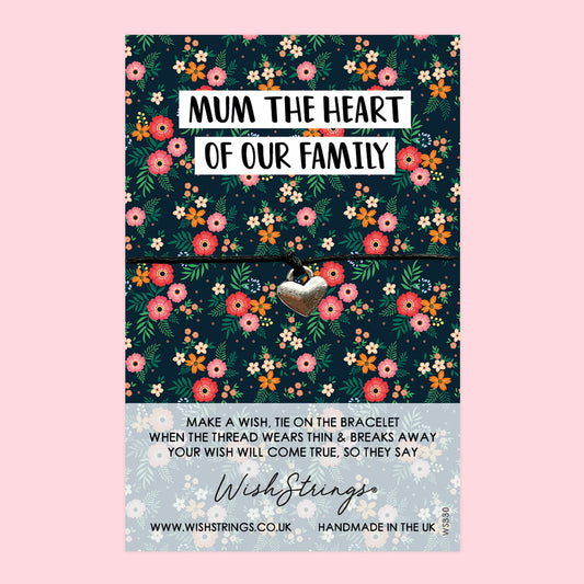 WishStrings ‘Mum, the Heart of Our Family’ Wish Bracelet | Thoughtful Gift from Kids | Meaningful Keepsake to Show Love & Appreciation for Mum