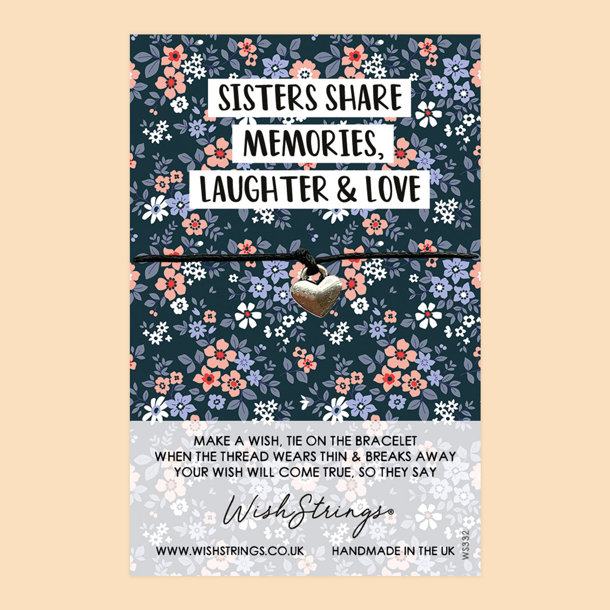 WishStrings ‘Sisters Share Memories, Laughter and Love’ Wish Bracelet | Thoughtful Gift for Sister | Meaningful Keepsake with Love
