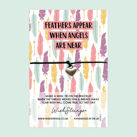 WishStrings ‘Feathers Appear When Angels Are Near’ Wish Bracelet | Thoughtful Sympathy Gift | Meaningful Keepsake for Grief & Loss