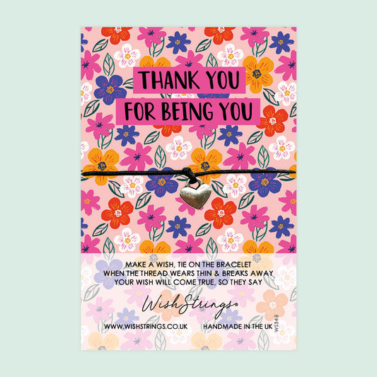 WishStrings ‘Thank You for Being You’ Wish Bracelet | Thoughtful Gift to Say Thanks | Flower Pattern Design for Appreciation