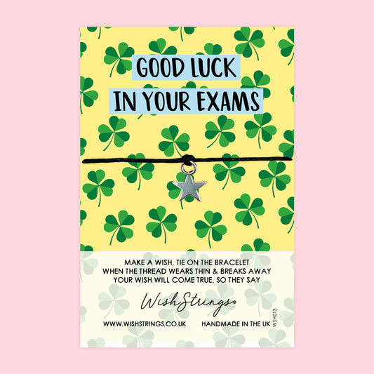 WishStrings ‘Good Luck in Your Exams’ Wish Bracelet | Lucky Clover Design | Meaningful Gift for Exam Success & Good Fortune