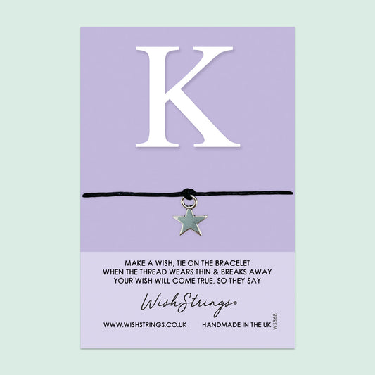 WishStrings ‘Alphabet, Letter K’ Wish Bracelet | Thoughtful Personalized Gift | Meaningful Keepsake for Initials & Special Connections