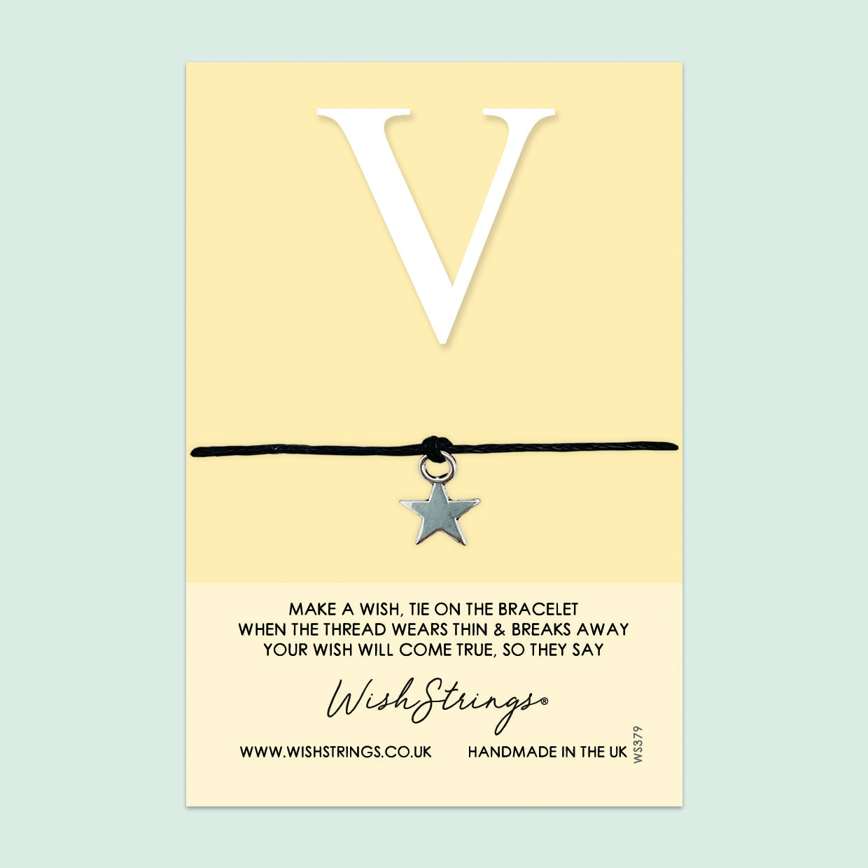 WishStrings ‘Alphabet, Letter V’ Wish Bracelet | Thoughtful Personalized Gift | Meaningful Keepsake for Initials & Special Connections