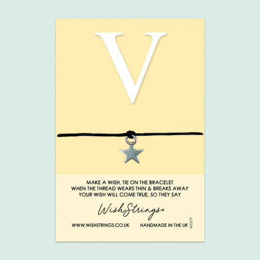 WishStrings ‘Alphabet, Letter V’ Wish Bracelet | Thoughtful Personalized Gift | Meaningful Keepsake for Initials & Special Connections