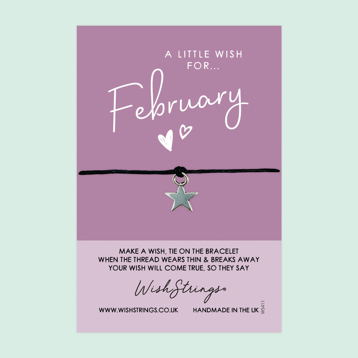WishStrings ‘February’ Birth Month Wish Bracelet | Thoughtful Birthday Gift | Meaningful Keepsake for February Birthdays