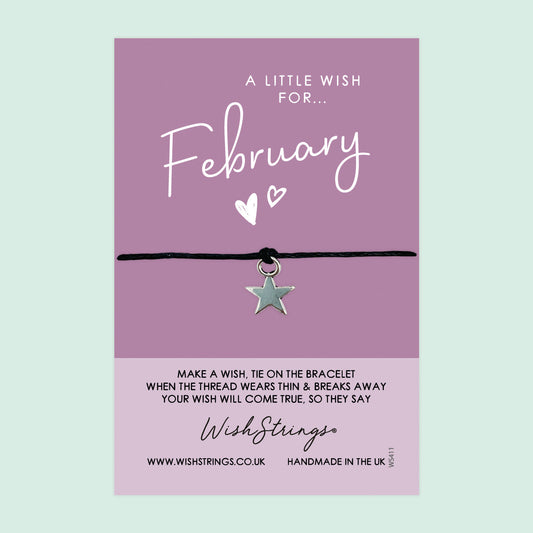 WishStrings ‘February’ Birth Month Wish Bracelet | Thoughtful Birthday Gift | Meaningful Keepsake for February Birthdays
