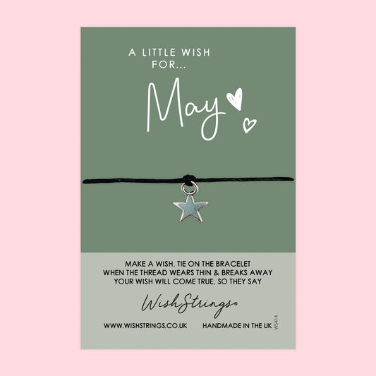 WishStrings ‘May’ Birth Month Wish Bracelet | Thoughtful Birthday Gift | Meaningful Keepsake for May Birthdays