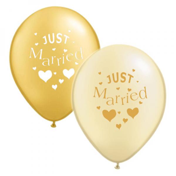 Just Married Balloons, Pack of 10, Various Colours