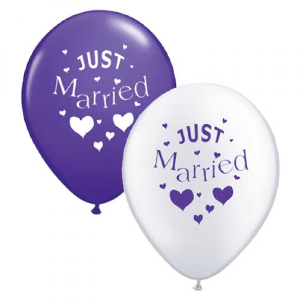 Just Married Balloons, Pack of 10, Various Colours