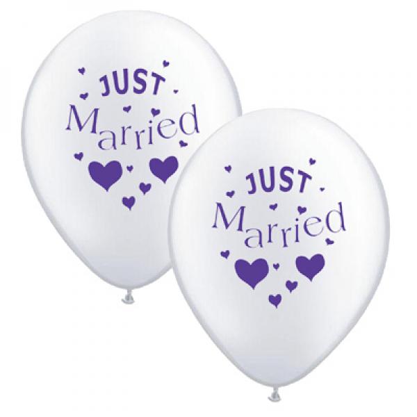 Just Married Balloons, Pack of 10, Various Colours