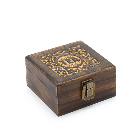 Carved Mango Wood Tea Box (Small)